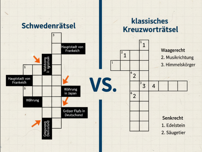 Schwedenrätsel vs. Klassisches Kreuzworträtsel