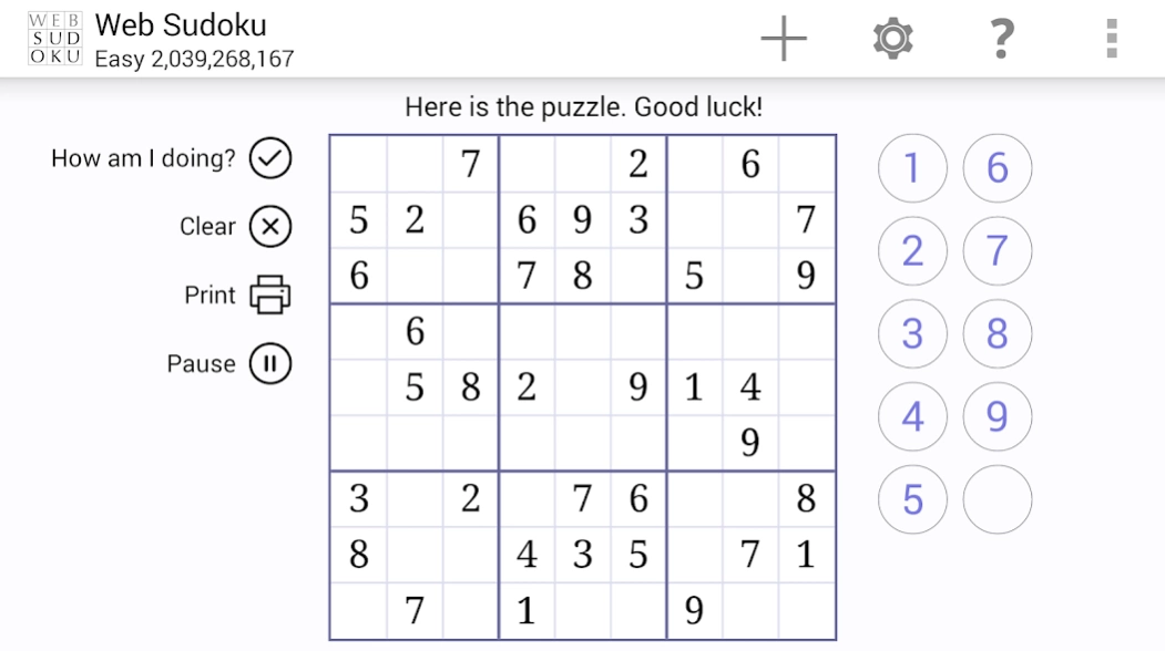 Ein beispielhaftes Sudoku-Gitter für Anfänger.